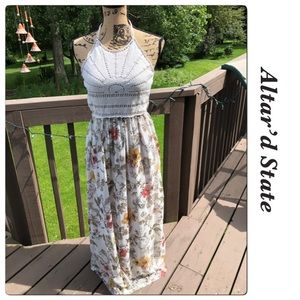 Altar’d State Floral Crochet Halter Maxi Dress